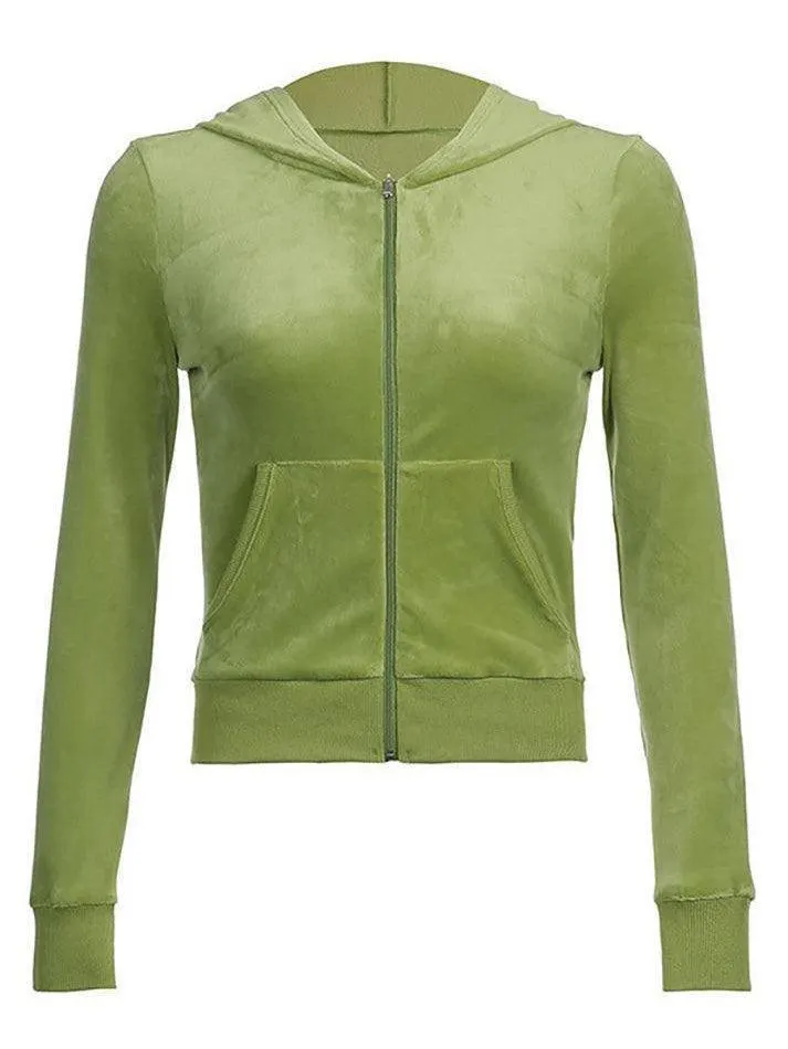 Brownm Velvet Zip Up Hoodie