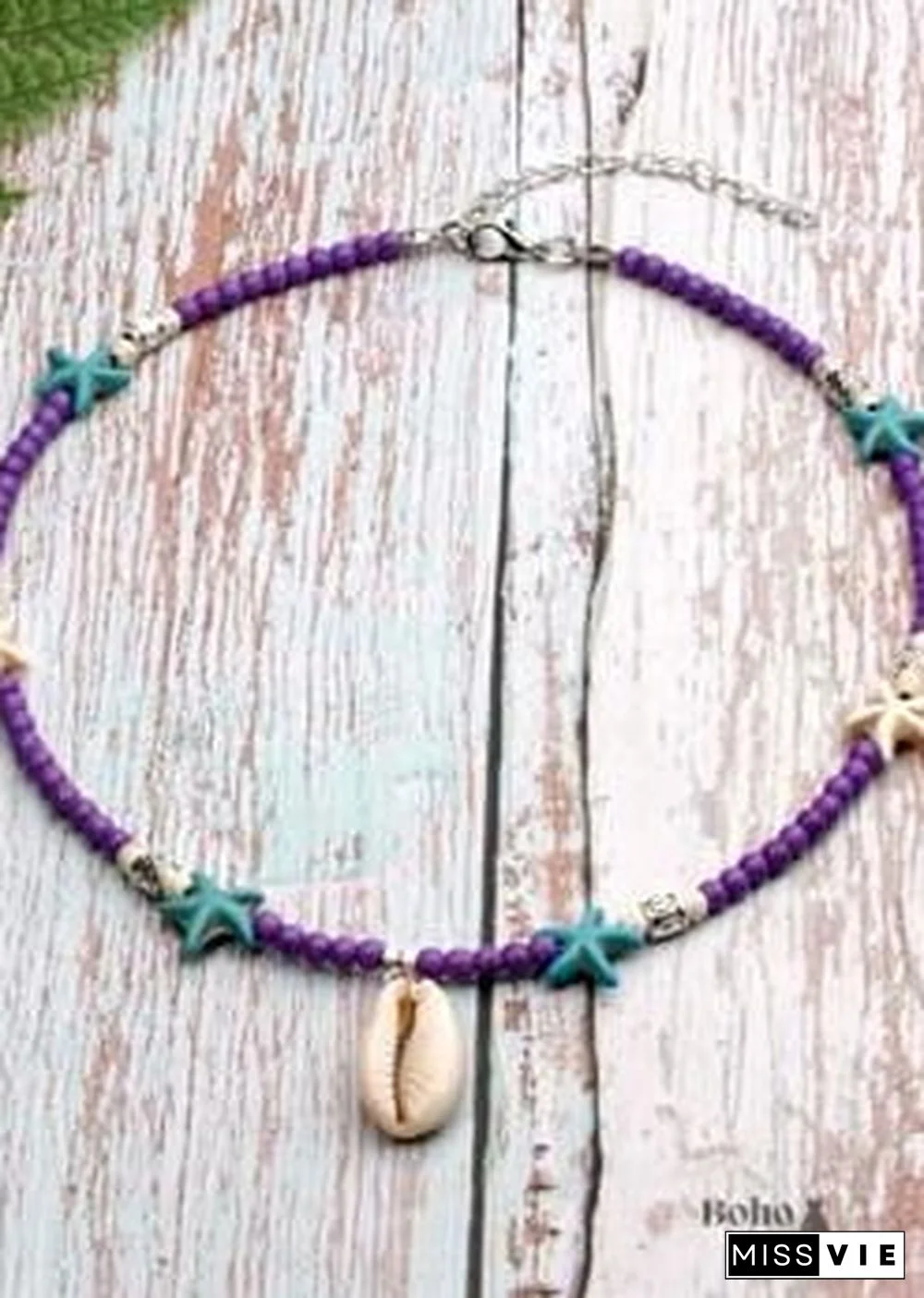 Boho Necklace, Hippie Blue Shell & Starfish