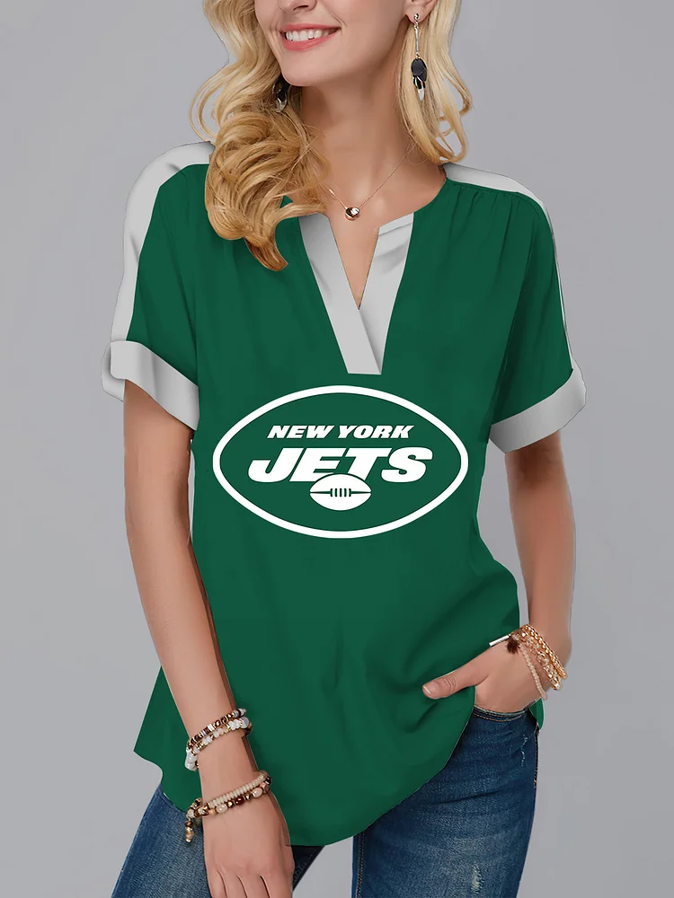 New York Jets  Fashion Short Sleeve V-Neck Shirt