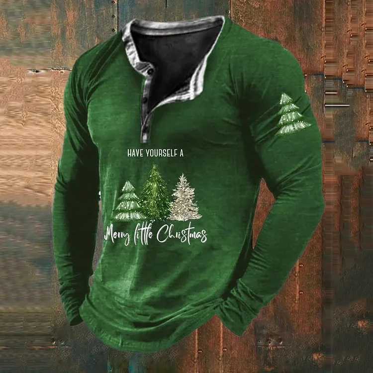 Comstylish Men's Casual Have Yourself A Merry Little Christmas Printed Long Sleeve T-Shirt