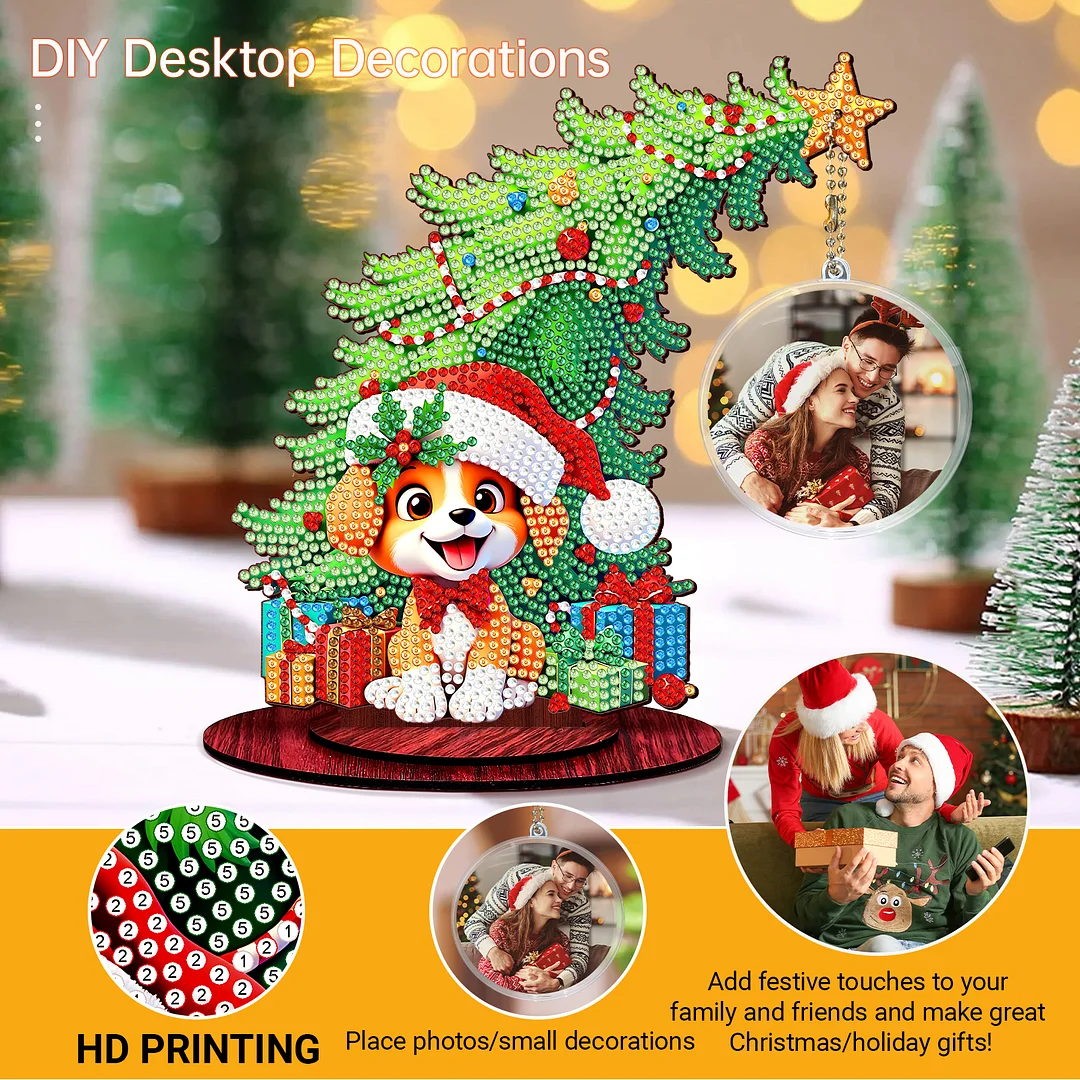 Photo Christmas Tree 5D DIY Diamond Art Tabletop Wood Decorations Ornament Kits