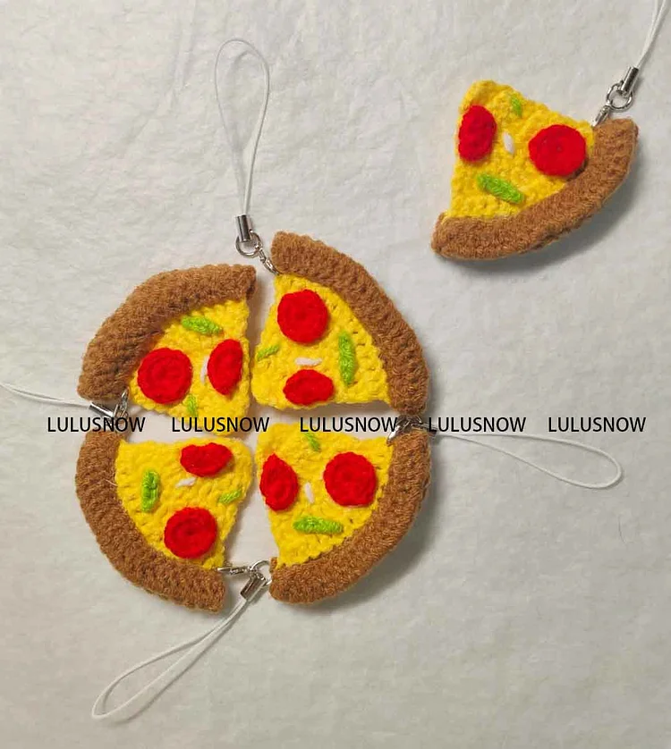 Lulusnow Handmade Crochet MINI Pizza Mellow Mushroom Gift Christmas/Easter/Pizza Lover/Birthday Crochet Key Chain Bag Accessories