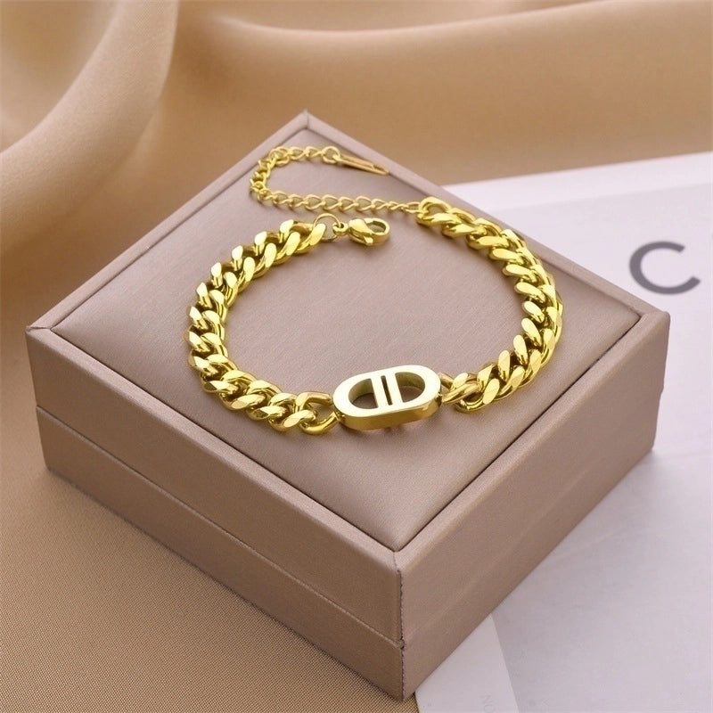 Hip-hop Rock Letter Titanium Steel Plating Hollow Out 18k Gold Plated Bracelets Necklace