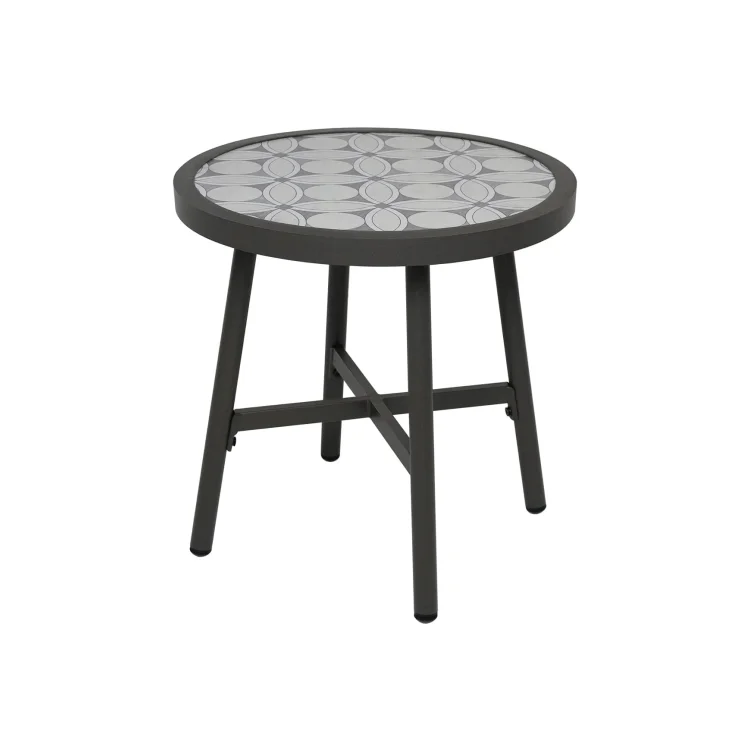 Grand patio Outdoor Round Side Table with Porcelain Mosaic Tile Tabletop, 18.75" Weather Resistant Steel Small Patio End Table, Lauren, Black Finish