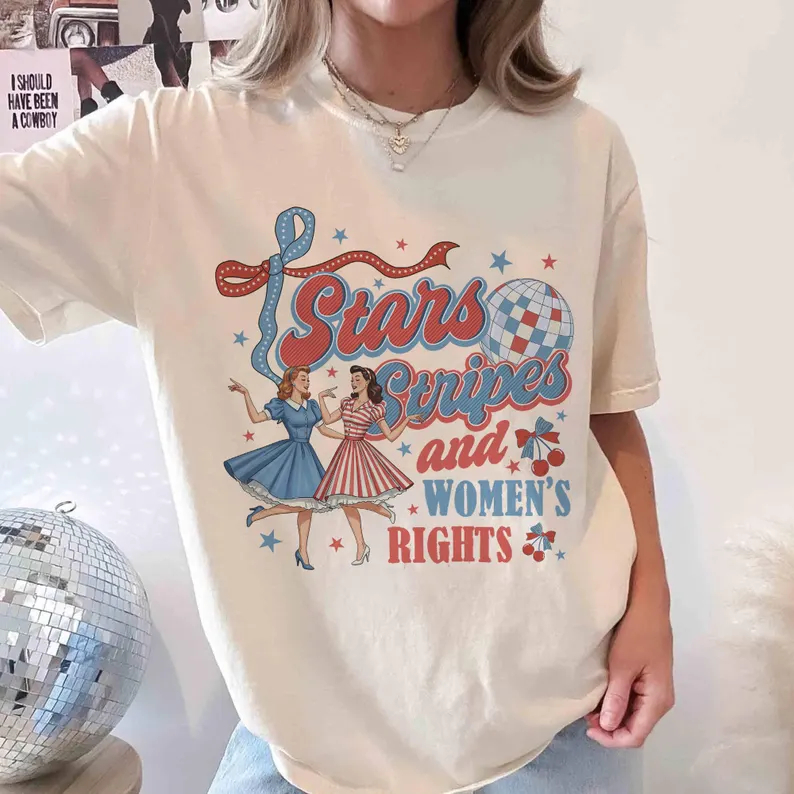 Loveyoufancy 4th of July Feminist Stars Stripes And Women's Rights Shirt, Retro Fourth Of July Shirt