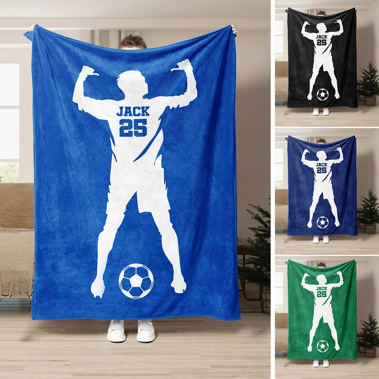 Personalized Soccer Blanket, Custom Name Number Soft Cozy Blankets | BKKid427
