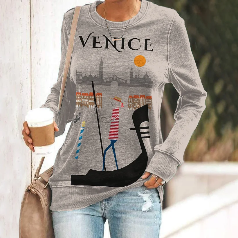 Felpa con poster grafico e souvenir di Venezia, Italia