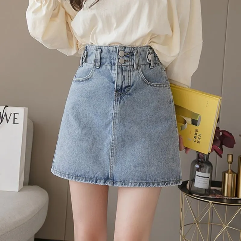 High-Waisted Light Wash Denim Mini Skirt