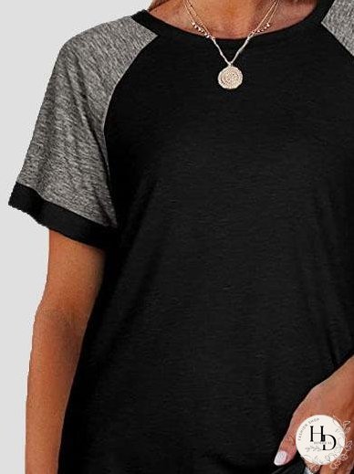 Casual Round Neck Short Sleeve Two Color T-shirts for Women