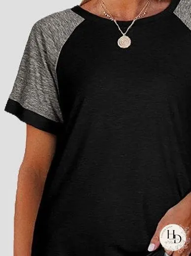 Casual Round Neck Short Sleeve Two Color T-shirts for Women