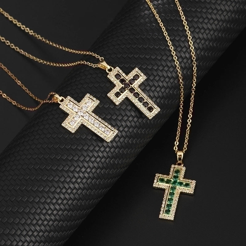 Stainless Steel 18K Gold Plated Minimalist Plating Inlay Cross Zircon
