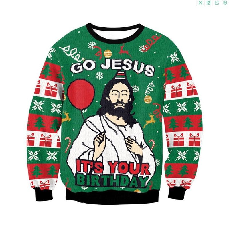 Ugly Christmas Sweatshirts Printed Holiday Party Xmas Funny Hoodie-elleschic
