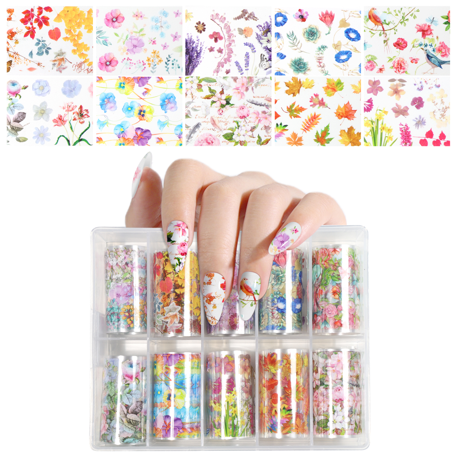 Flower and Leaves Nail Transfer Foil 12 styles