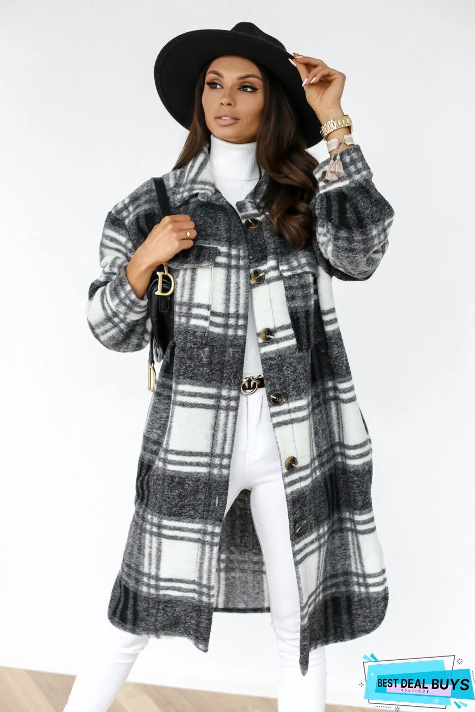 Casual Royal Buffalo Plaid Pocket Coat Women