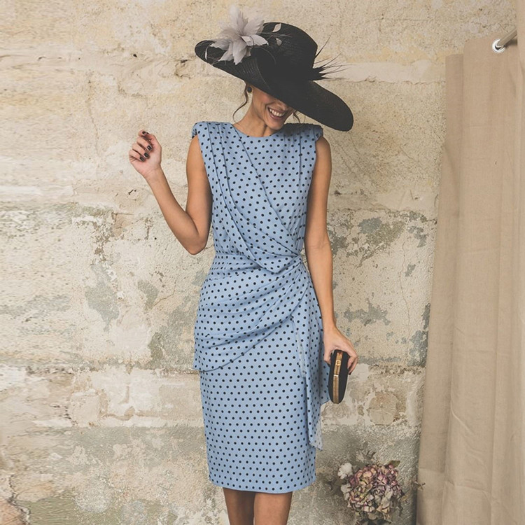 Mature Women Summer Fashion Sexy Hip Wrap Tight Polka Dot Dress