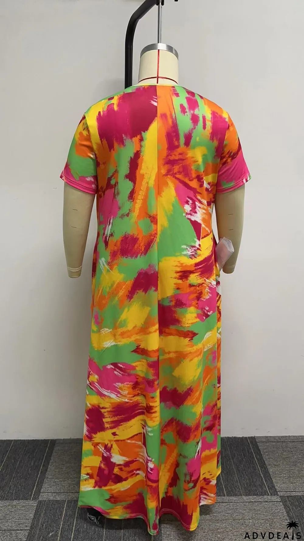 Plus Size Print Short Sleeve Maxi Dress