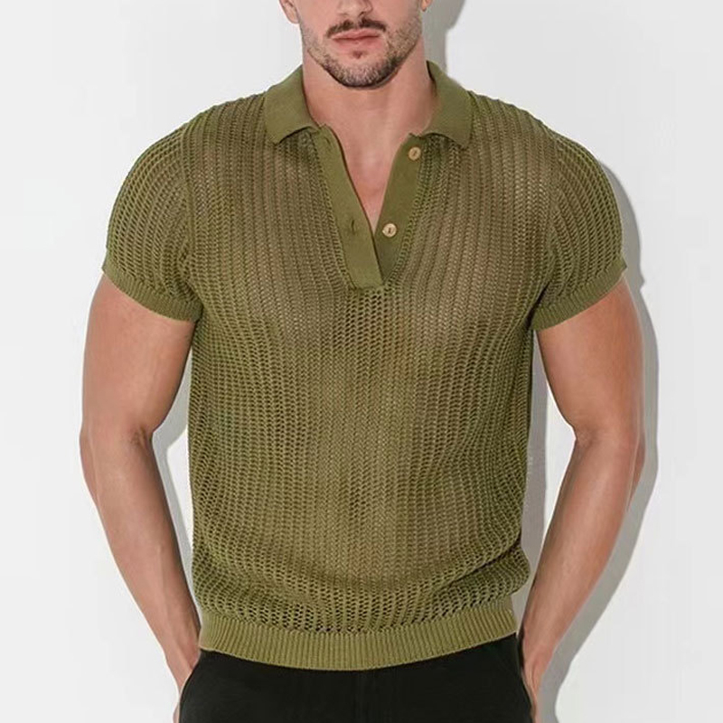 Men's Loose Fit Knitted Short-Sleeved Polo Shirt