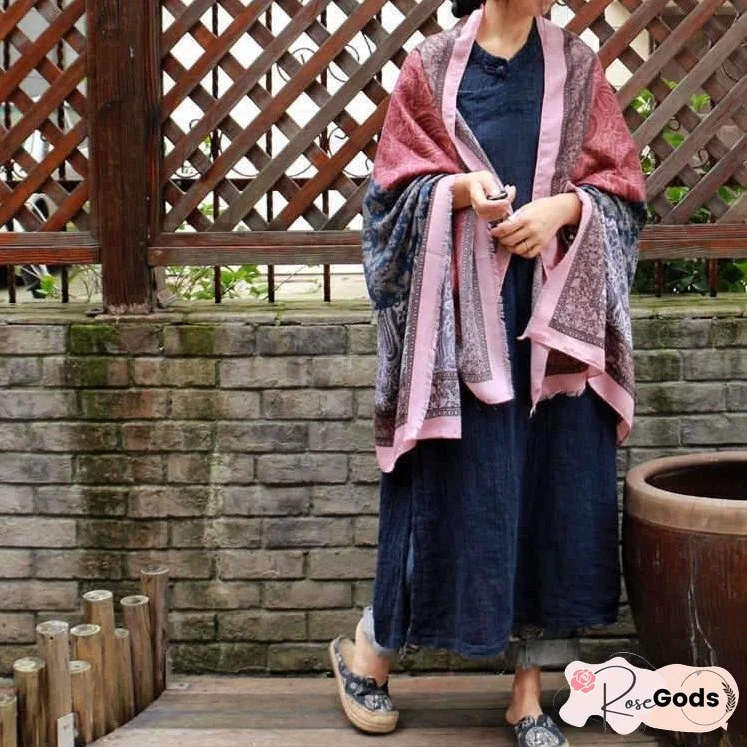 Vintage Pattern Comfortable Cotton Ethnic Style Big Scarf Shawl