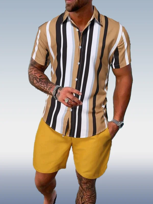 Suitmens Men's Hawaiian Print Short Sleeve Shirt Set 022