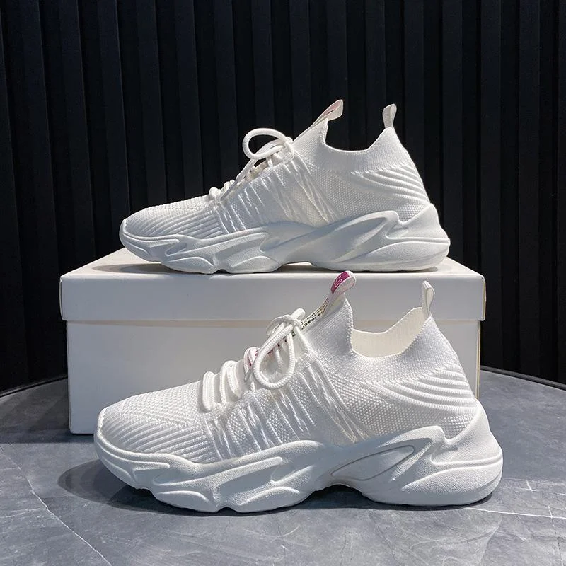 Women Platform Sneakers Breathable Mesh Lace Up Casual Female Shoes White Yellow Korean Fashion Summer 2021