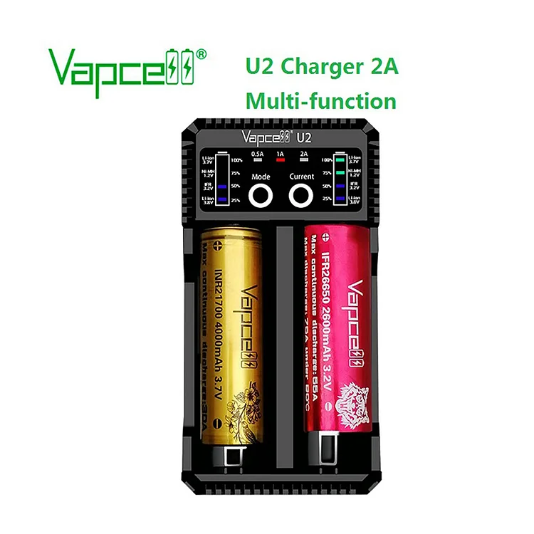 Vapcell U2 2A Smart Mini Charger USB for Li-ion / Lifepo4 / Ni-MH/Ni-Cd AAA AAAA Battery Charger