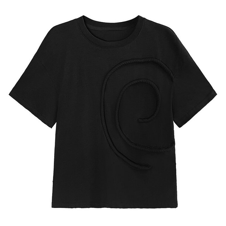 Casual Loose Solid Color O-neck Splicing Spiral Decor Short Sleeve T-shirt