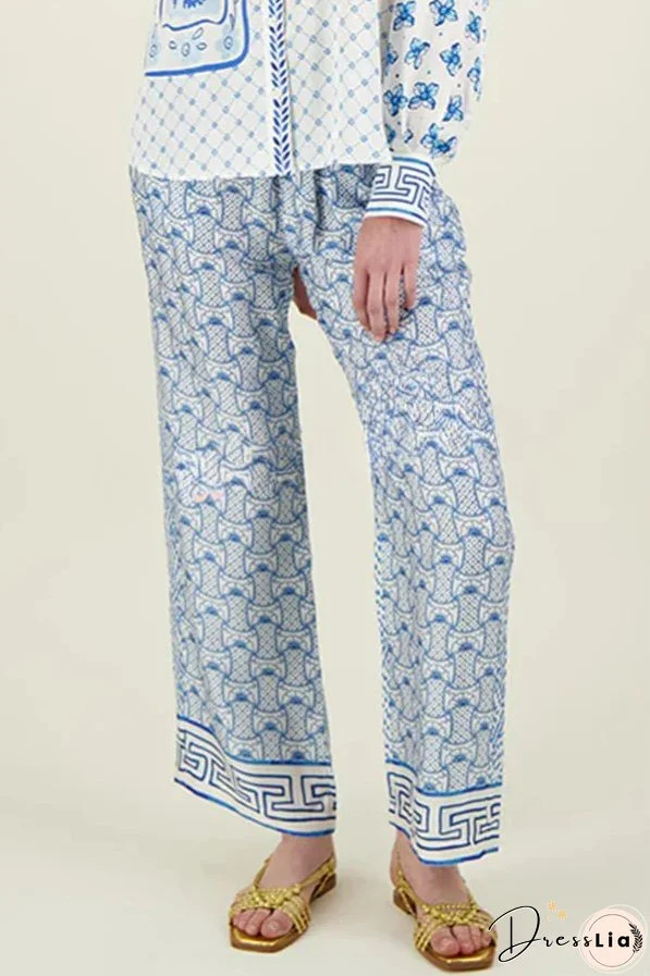 Unique Dragon Print Short Sleeve Loose Shirt and Elastic Waist Pocket Pants Set