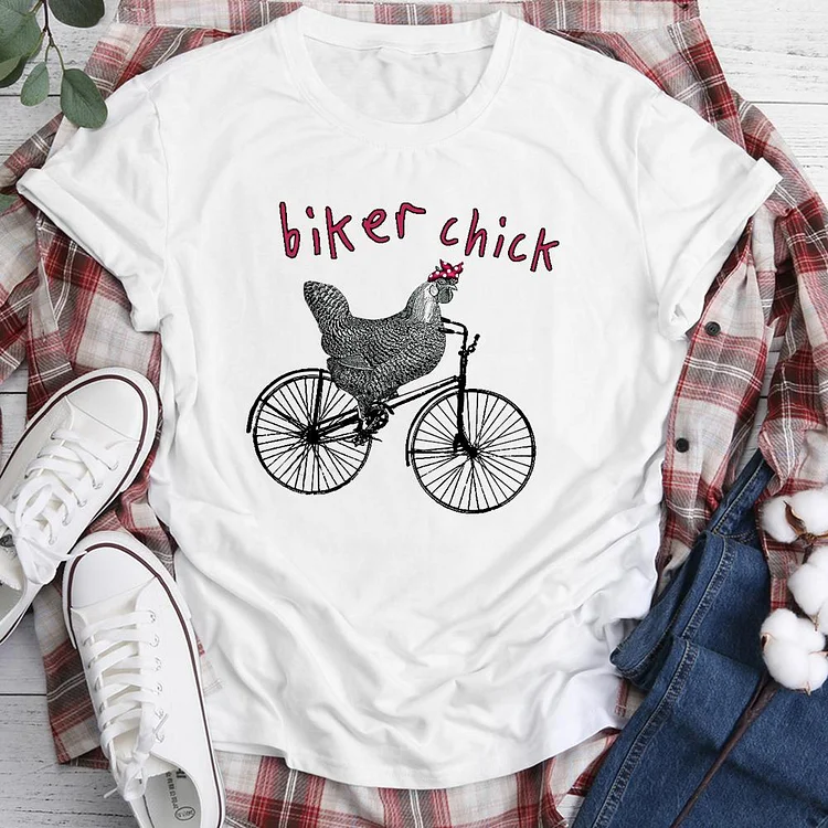 Womens biking Chicken  T-Shirt-05043-Annaletters