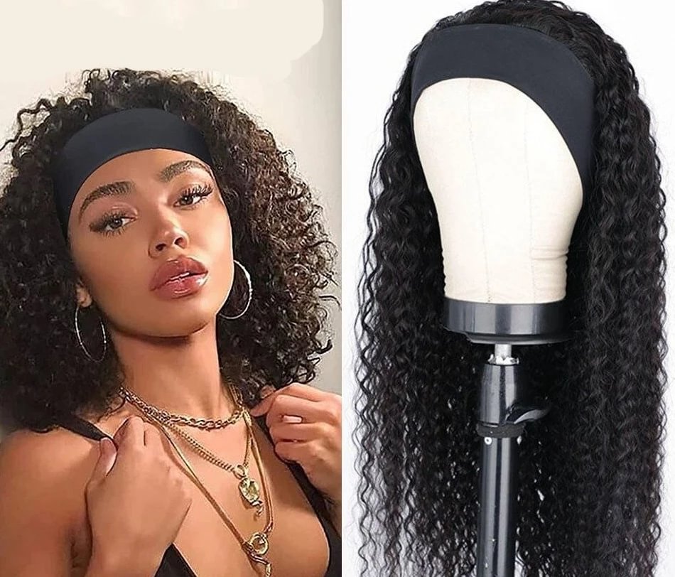 Kinky Curly Brazilian Human Hair Wig With Headband-elleschic