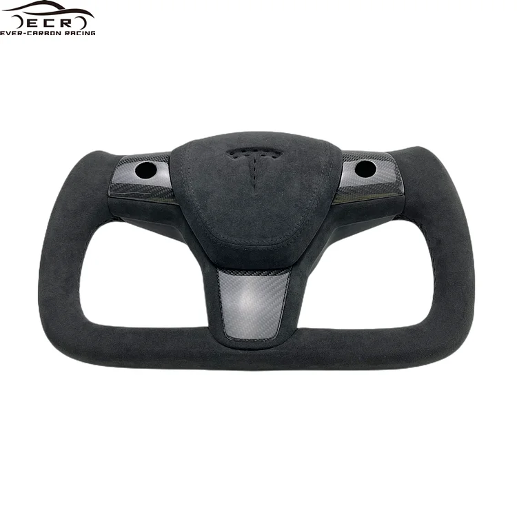 Ever-Carbon Racing ECR Personal Tailor Yoke Style Carbon Fiber Steering Wheel For New Style Steering Wheel Car Flat Tesla