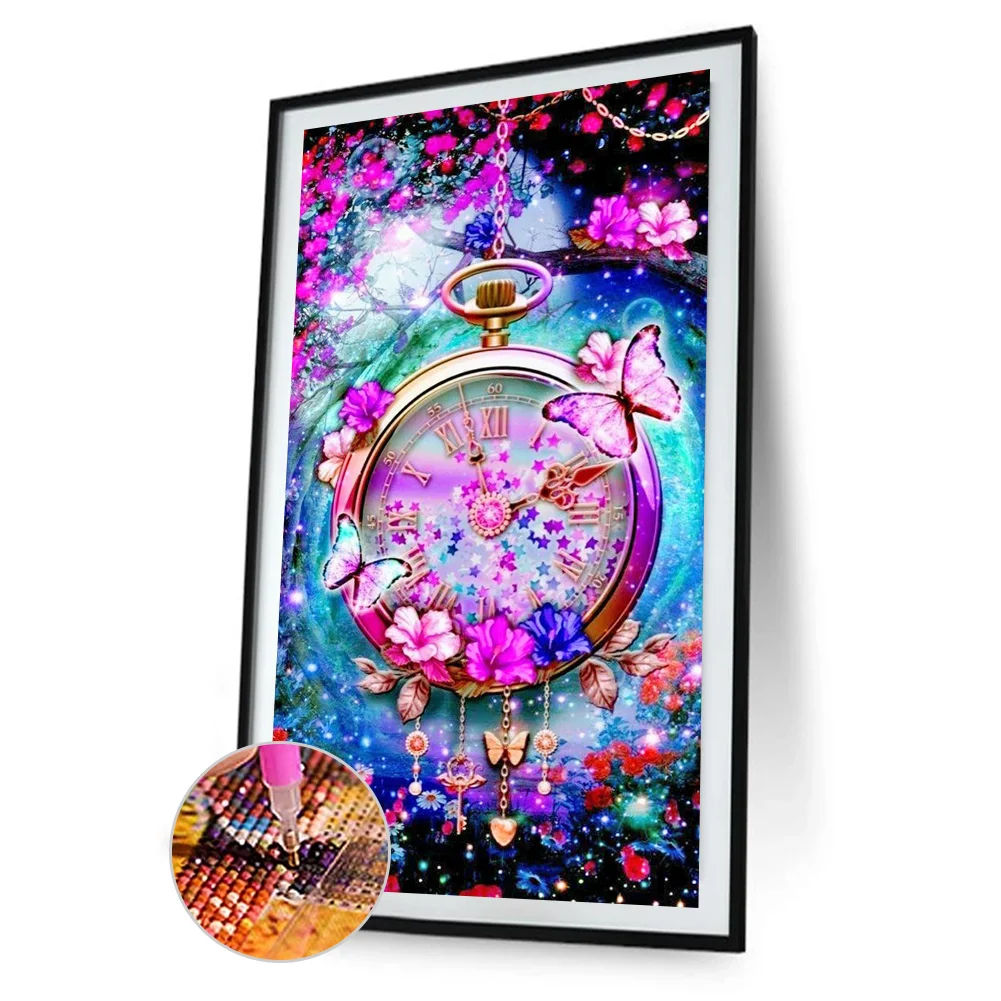 Diamond Painting - Full Round Drill - Clock Flowers(40*80cm)