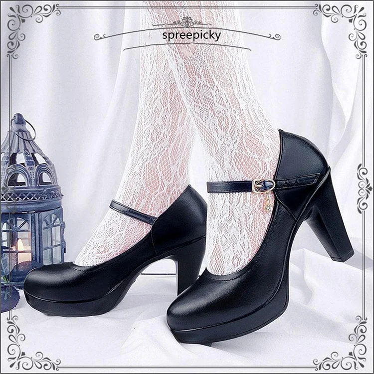 Gothic Lolita Style Black/White High Heels Shoes SP16179