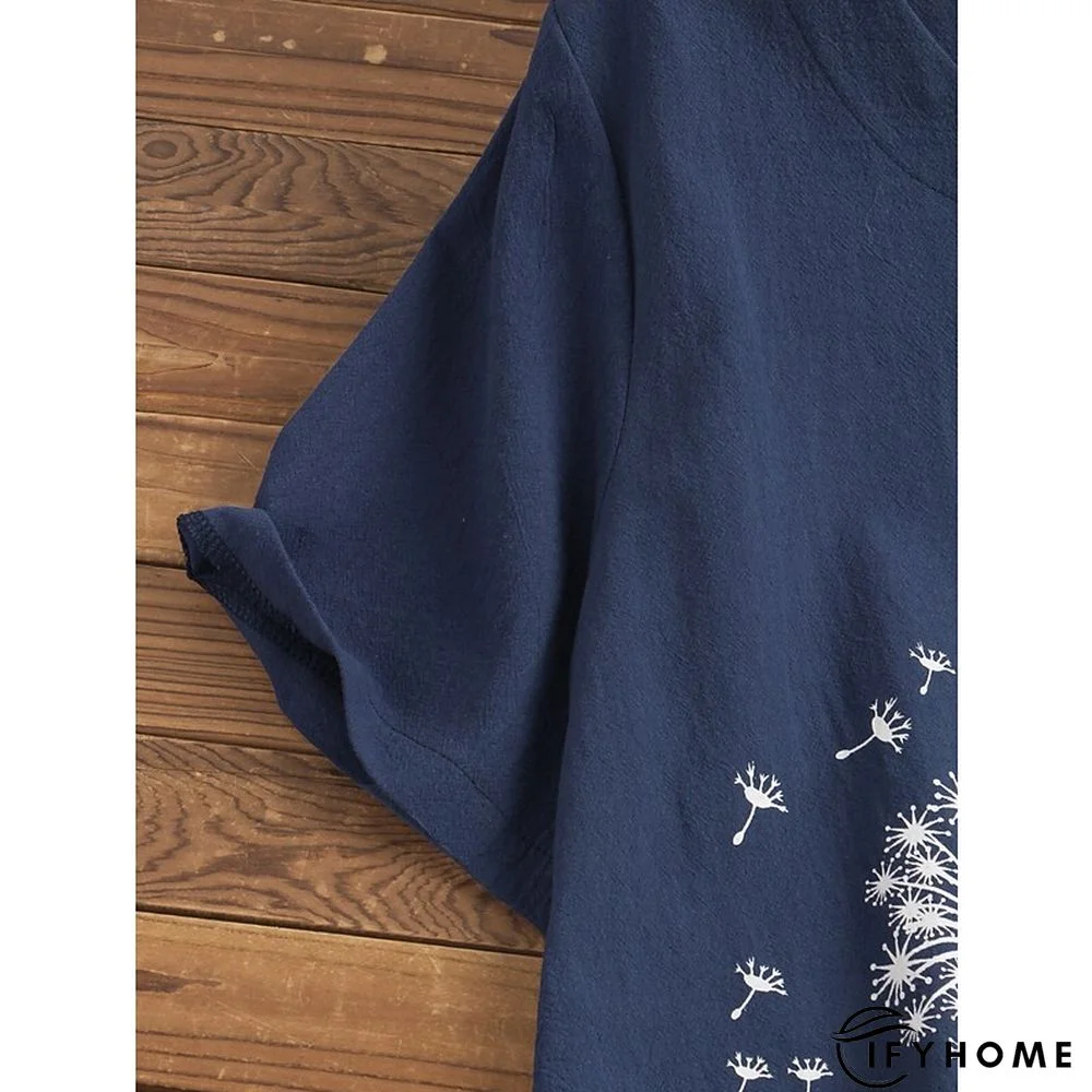 Women's Shirt Blouse Graphic Floral Short Sleeve Date Vacation Daily Casual Crew Neck Cotton Slim L | IFYHOME