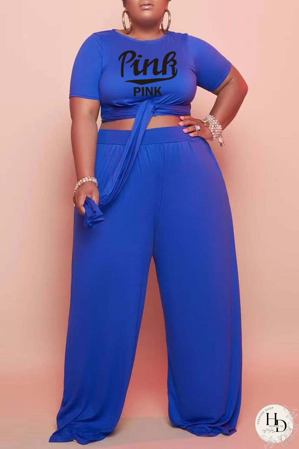 White Fashion Casual Letter Print Bandage O Neck Plus Size Two Pieces