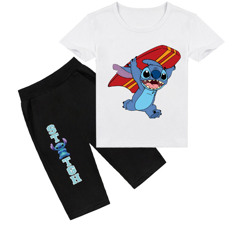 Mayoulove Stitch T-shirt Shorts Set - Adorable Summer Outfit for Kids! Perfect for Stitch fans of all ages! Trendy and comfortable! Suitable for boys and girls aged 2-10 years old. Get your Mayoulove Stitch T-shirt Shorts Set today!-Mayoulove