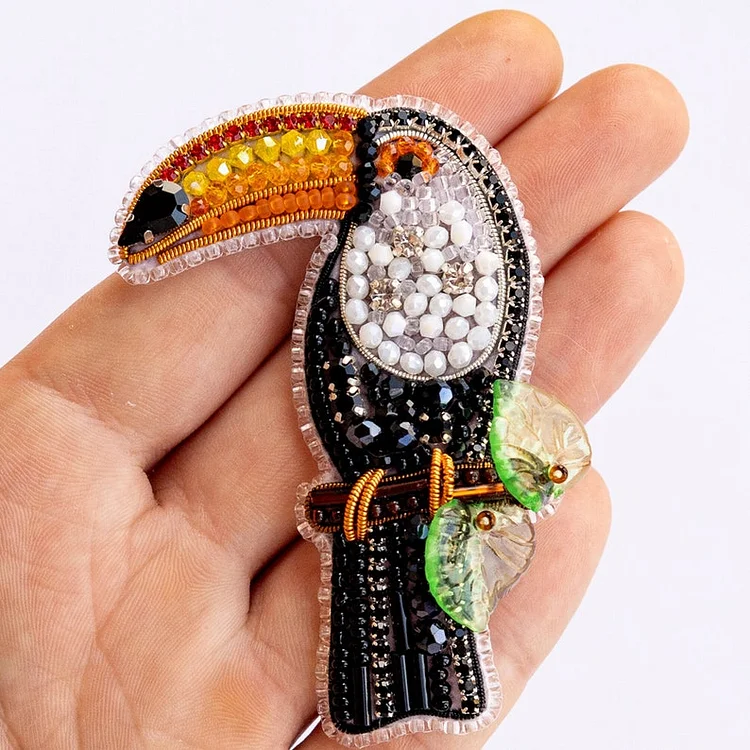 Toucan Bead embroidery kit. Seed Bead Brooch kit. DIY Craft kit. Bird beading kit. Needlework beading. Handmade Jewelry Making Kit