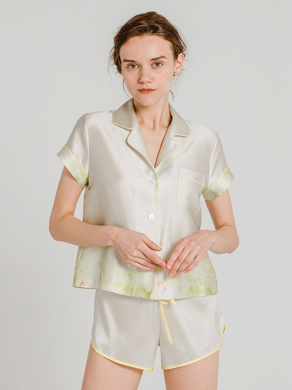 22 MOMME Pyjama en soie peinture floral doux Vert 1