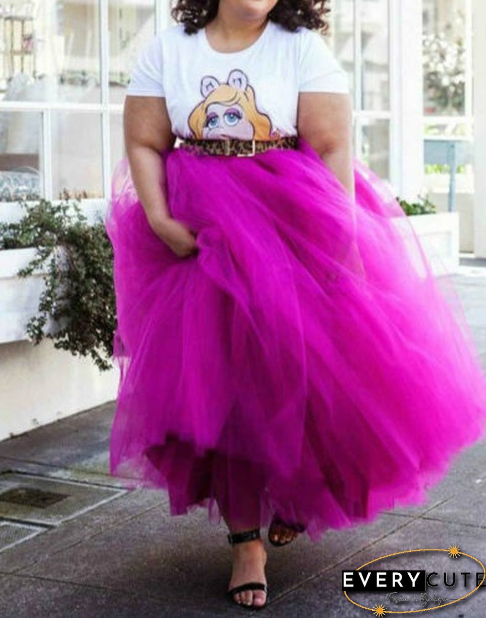 Plus Size Hot Pink 5 Layers Tulle Skirt Summer Maxi Skirts Tutu Pleated Skirtnew