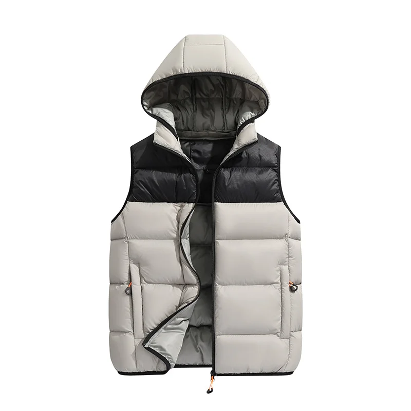 Men's Down Vest Warm Hooded Patchwork Vest