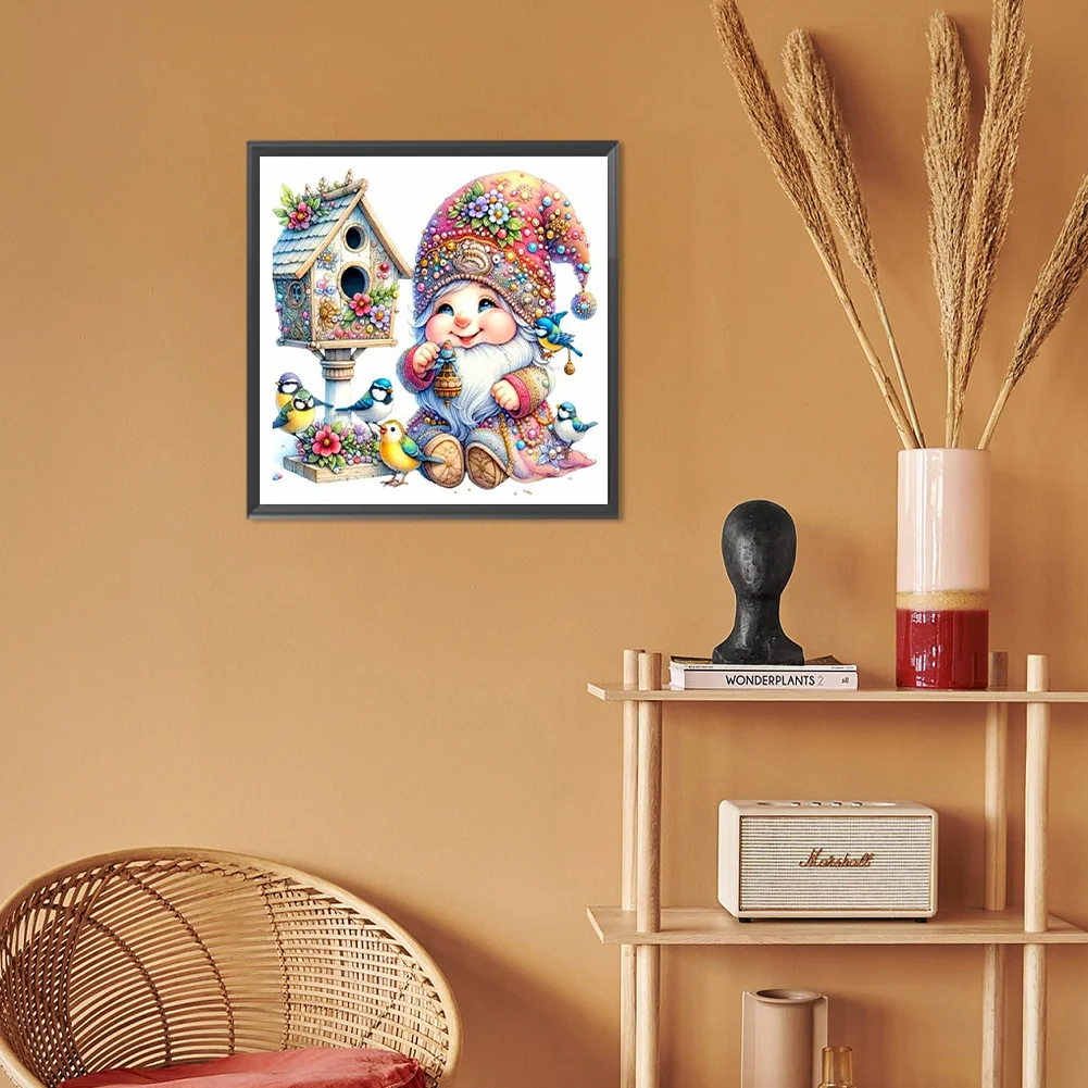 Diamond Painting - Full Round Drill - Cute Gnome Bird Nest(Canvas|30*30cm)