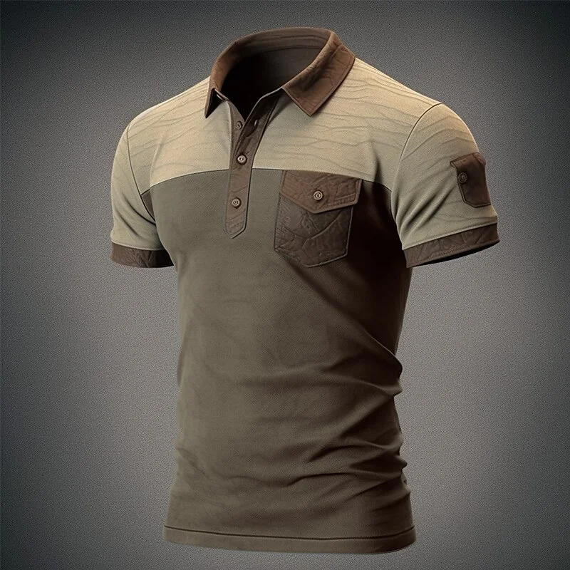 Men's Lapel  Basic Color Block Classic Short Sleeve Polo Shirt
