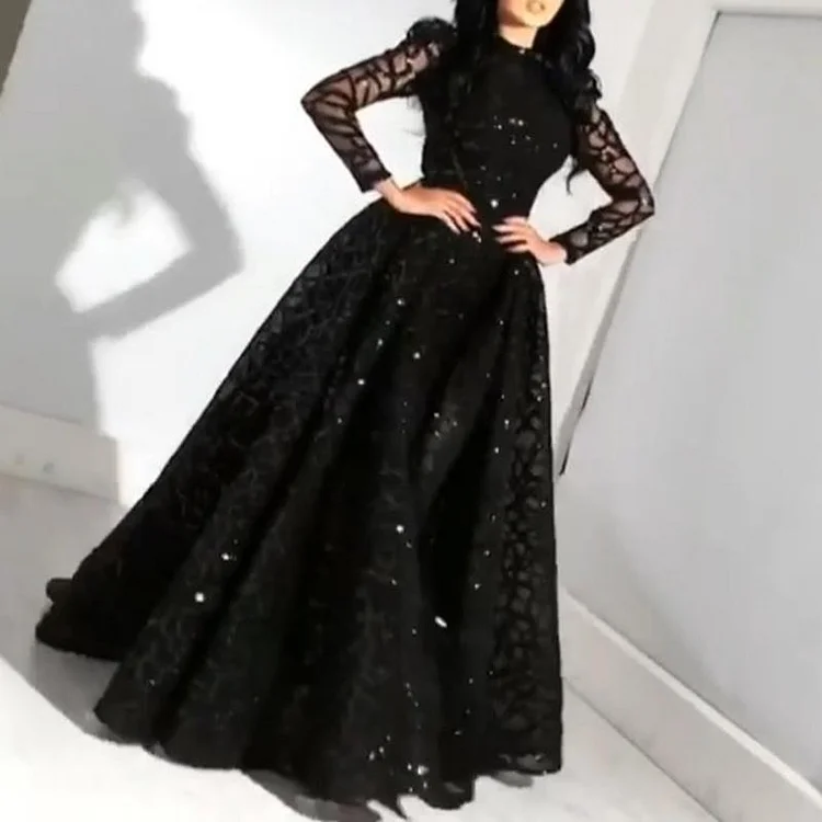 Promsstyle Black long sleeve sequin princess dress Prom Dress 2023