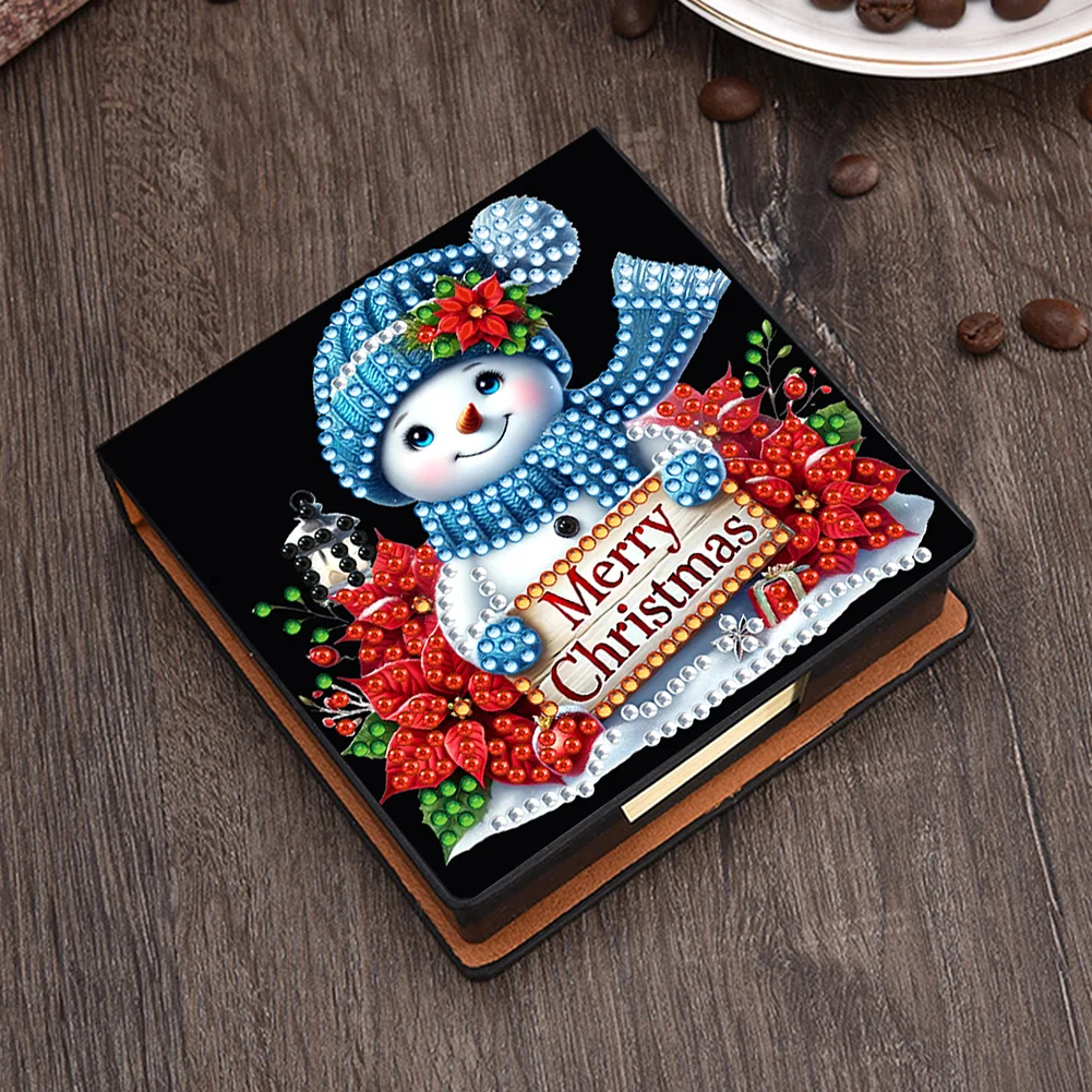 5D DIY PU Snowman Diamond Painting Notecard Box Gem Art Sticky Note Holder