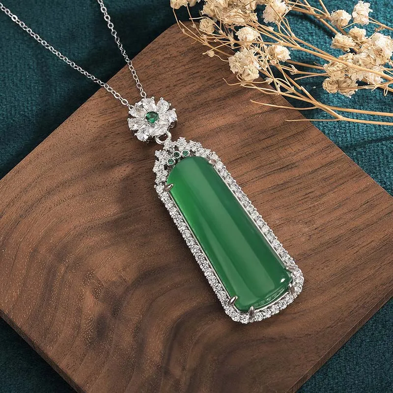Cyan Jade Longevity Necklace Pendant