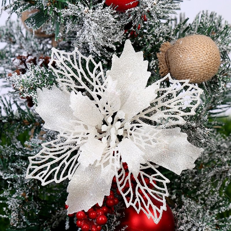 5Pcs Glitter Artifical Christmas Flower Tree Decorations Home