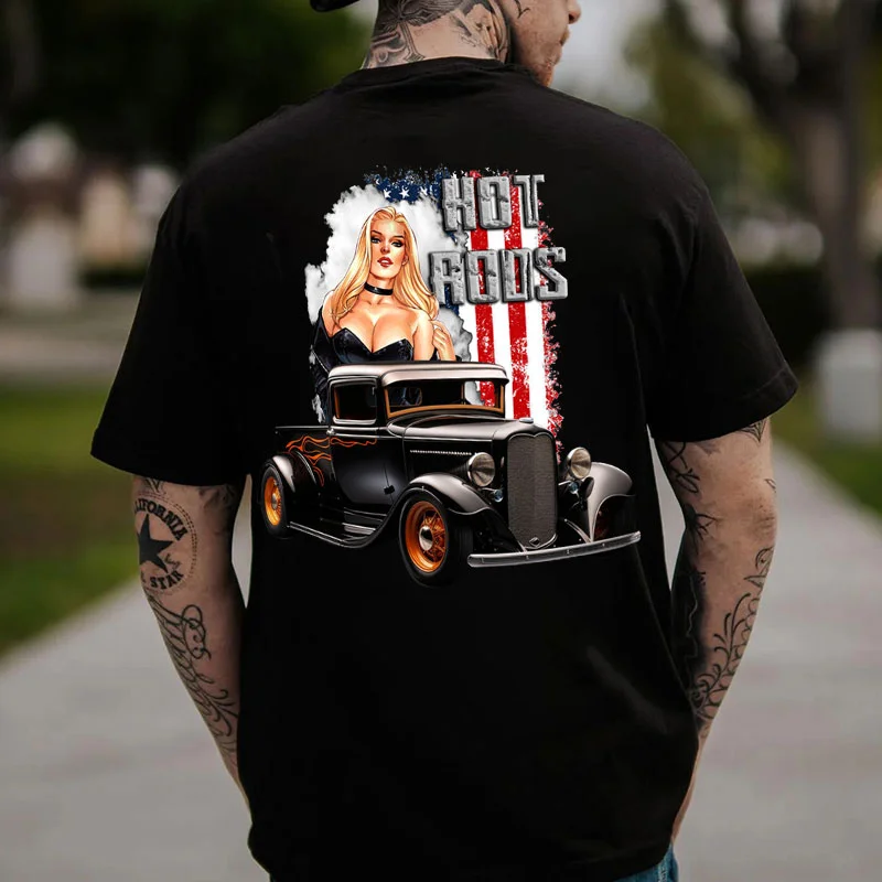 HOT RODS Sexy Lady Classic Car Print Men's T-shirt
