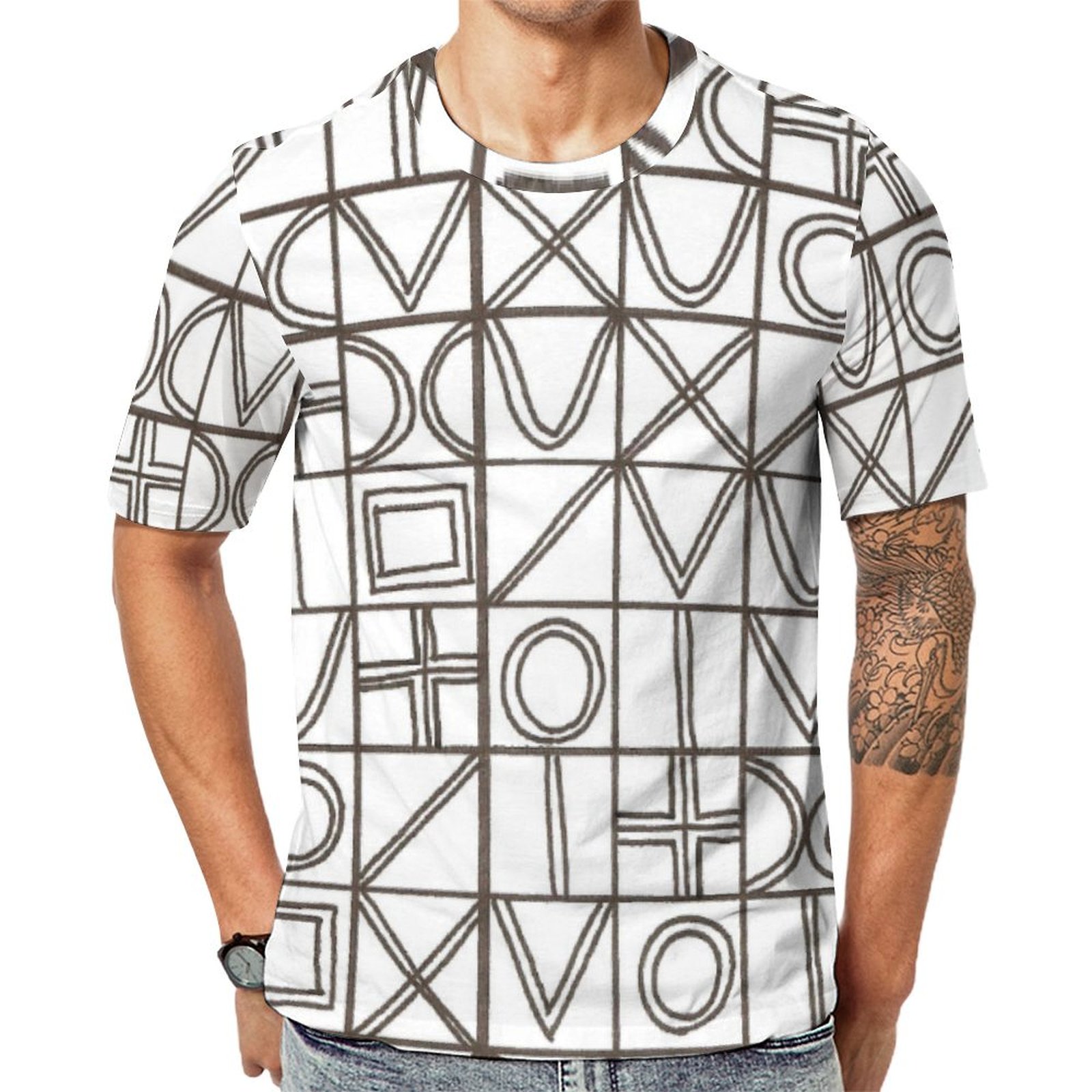 Sudoku Two Black And White Geometric  Short Sleeve Print Unisex Tshirt Summer Casual Tees for Men and Women Coolcoshirts