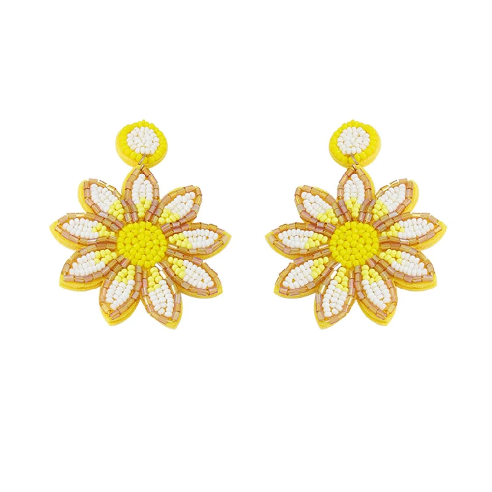 Dvacaman Bohemian Colourful Weave Beaded Flower Statement Drop Earrings Women Ethnic Handmade Seed Beads Dangle Earrings Jewelry