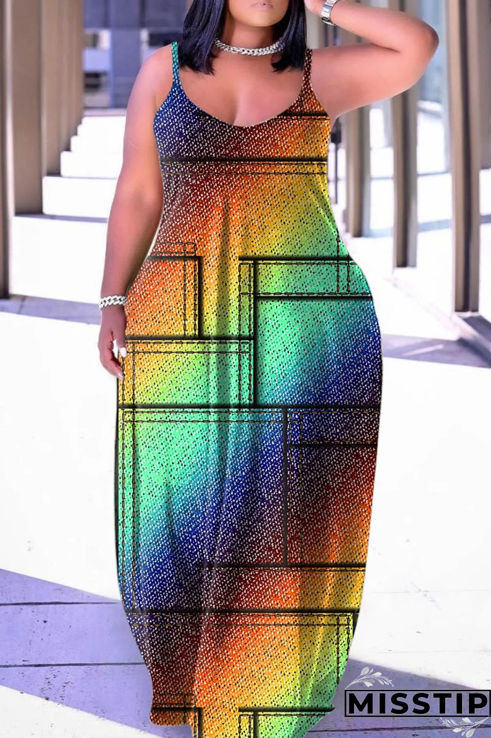 Multicolor Sexy Casual Print Backless Spaghetti Strap Sleeveless Dress Dresses