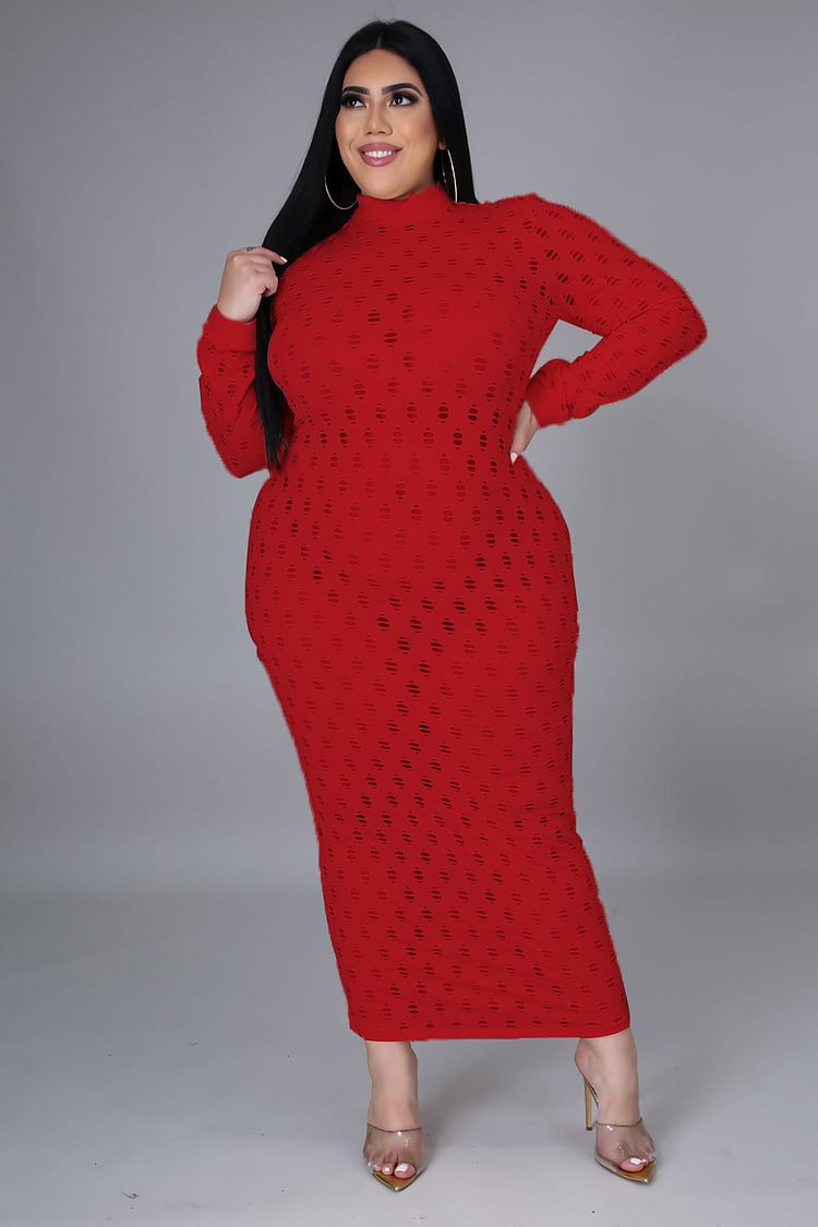 Plus Size Sexy See Through Long Sleeve Party Evening Dress - BlackFridayBuys